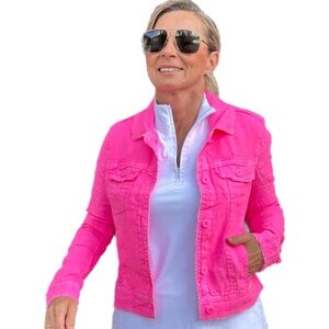 Lulu B LONG-SLEEVE LINEN JACKET BRIGHT HOT PINK